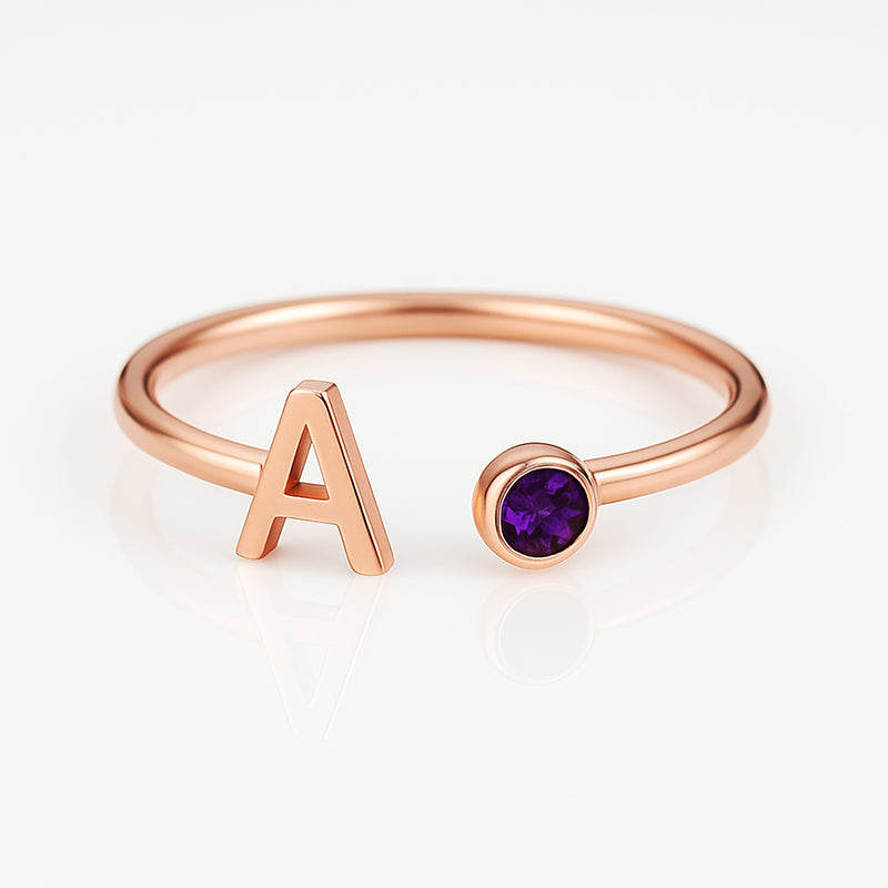 Artemisia – Anello con lettera e pietra natale