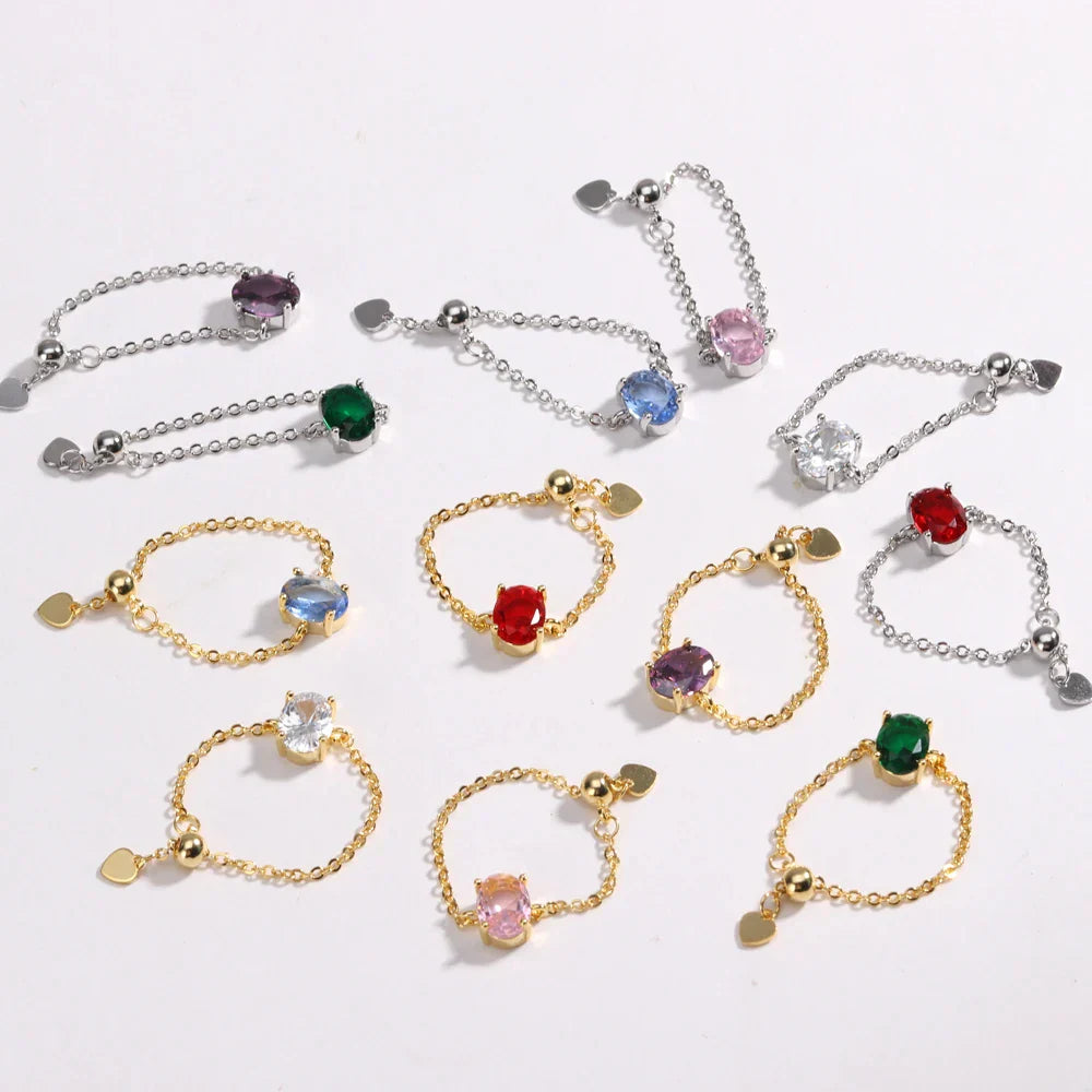 Artemisia - Anello con catena di Gemme Regolabile