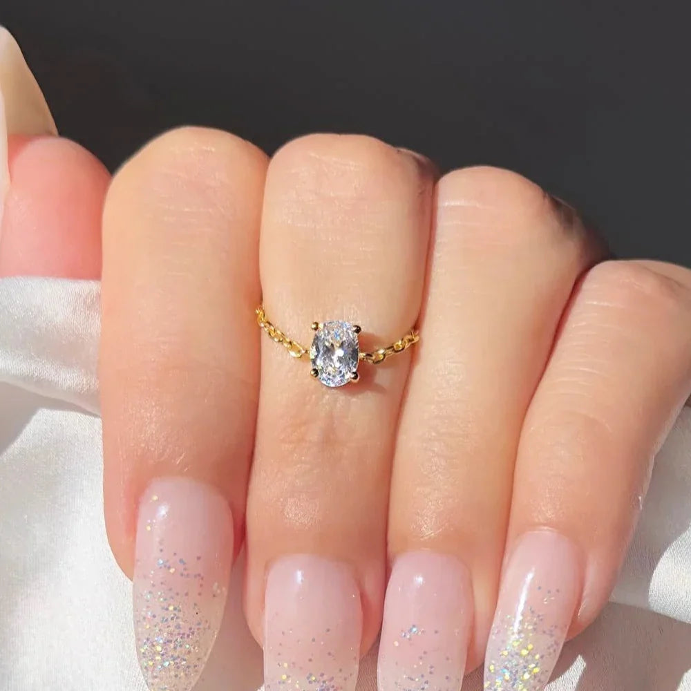 Artemisia - Anello con catena di Gemme Regolabile